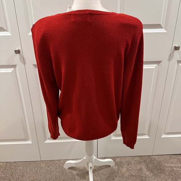 Alfred Dunner red long sleeve sweater size medium with embroidered flowers - Picture 2 of 2